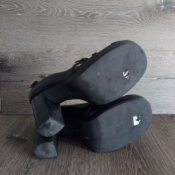VINTAGE MUDD FAUX LEATHER BLACK PLATFORM CHUNKY HEEL SHOES WOMENS SZ 8.5M - Picture 7 of 9
